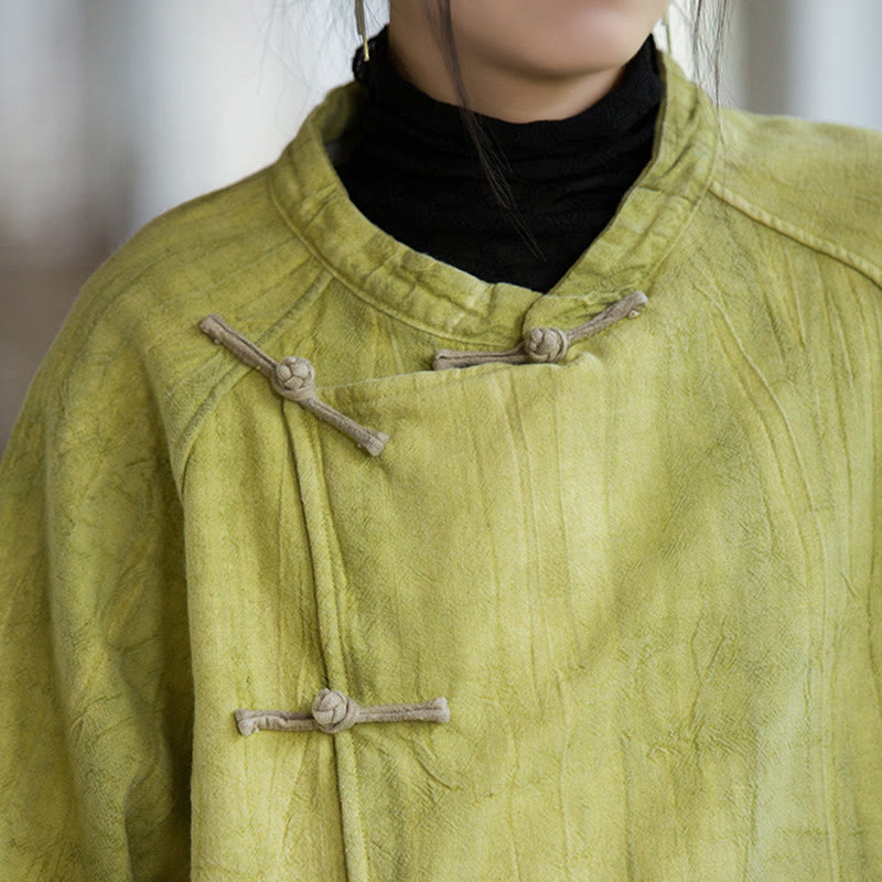 Koszula damska z długim rękawem i ramią lnianą, jednokolorowa, z żabim guzikiem i termicznymi Buddha Stones - image 22