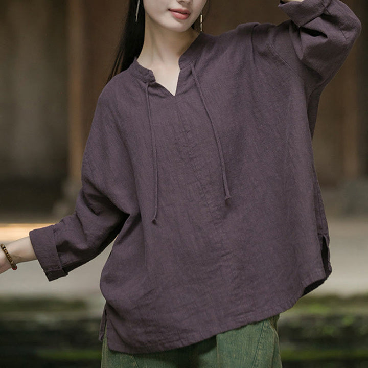 Koszula damska z długim rękawem z ramii lnianej w jednolitym kolorze z Buddha Stones - image 22