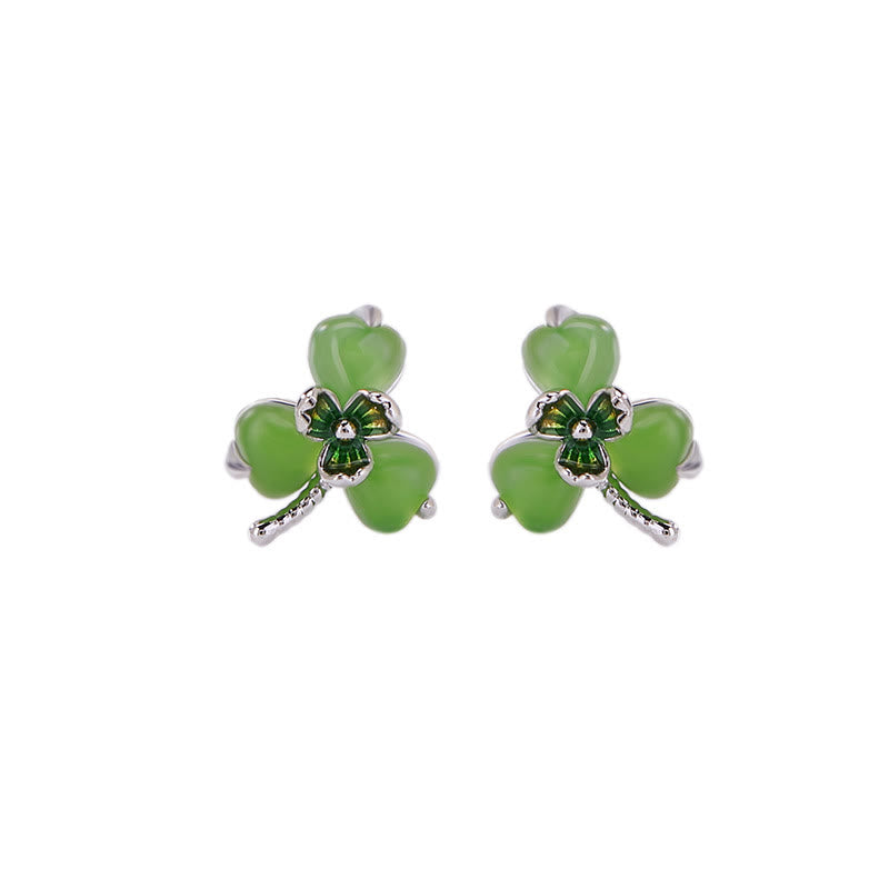 Kolczyki z Buddha Stones 925 Sterling Silver Emalia Hetian Jade Shamrock Luck