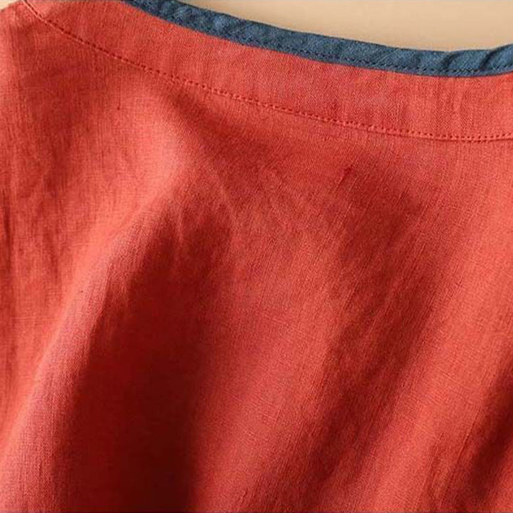 Koszula damska z długim rękawem z bawełny i lnu z motywem kwiatów Buddha Stones w stylu retro