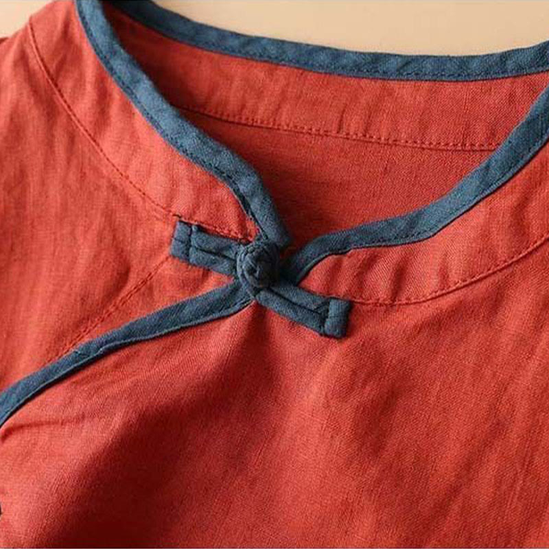 Koszula damska z długim rękawem z bawełny i lnu z motywem kwiatów Buddha Stones w stylu retro