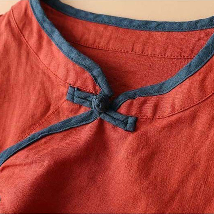 Koszula damska z długim rękawem z bawełny i lnu z motywem kwiatów Buddha Stones w stylu retro