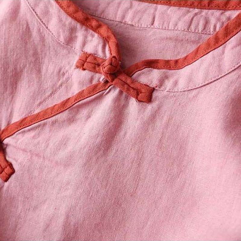 Koszula damska z długim rękawem z bawełny i lnu z motywem kwiatów Buddha Stones w stylu retro