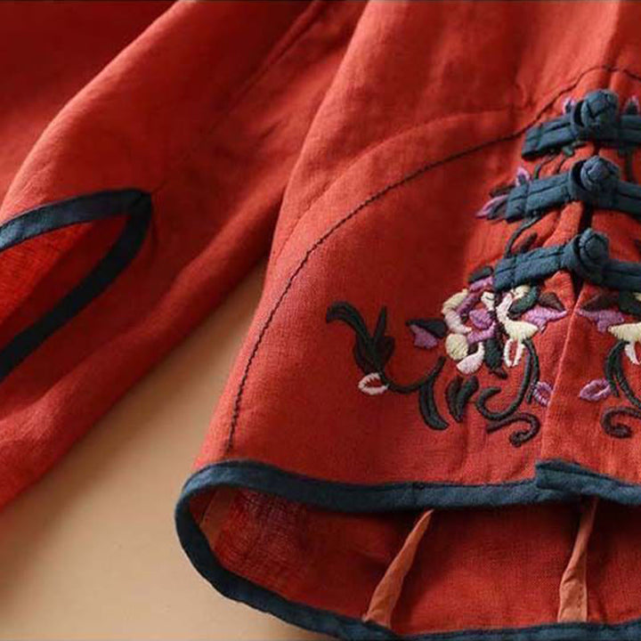 Koszula damska z długim rękawem z bawełny i lnu z motywem kwiatów Buddha Stones w stylu retro