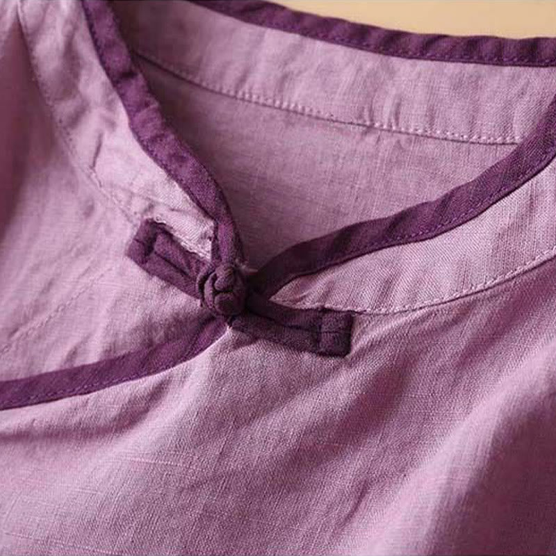 Koszula damska z długim rękawem z bawełny i lnu z motywem kwiatów Buddha Stones w stylu retro