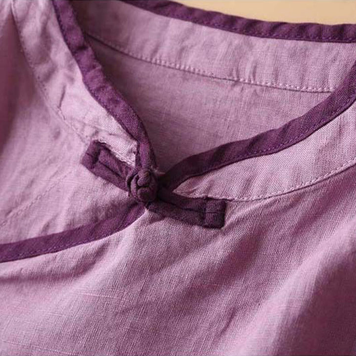 Koszula damska z długim rękawem z bawełny i lnu z motywem kwiatów Buddha Stones w stylu retro