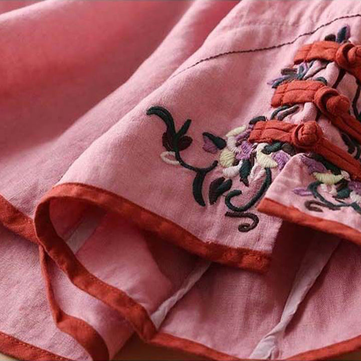 Koszula damska z długim rękawem z bawełny i lnu z motywem kwiatów Buddha Stones w stylu retro