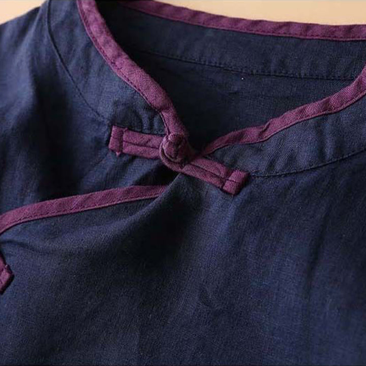 Koszula damska z długim rękawem z bawełny i lnu z motywem kwiatów Buddha Stones w stylu retro