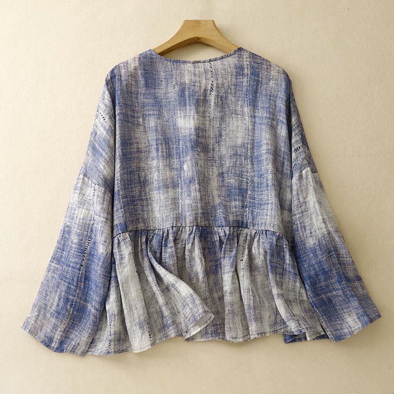 Koszula bawełniana z długim rękawem i guzikami w stylu tie-dye z Buddha Stones - image 1