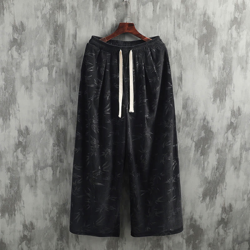 Buddha Stones Bambusowe Liście Sztruksowe Spodnie Męskie Z Szerokimi Nogawkami I Kieszeniami - image 14