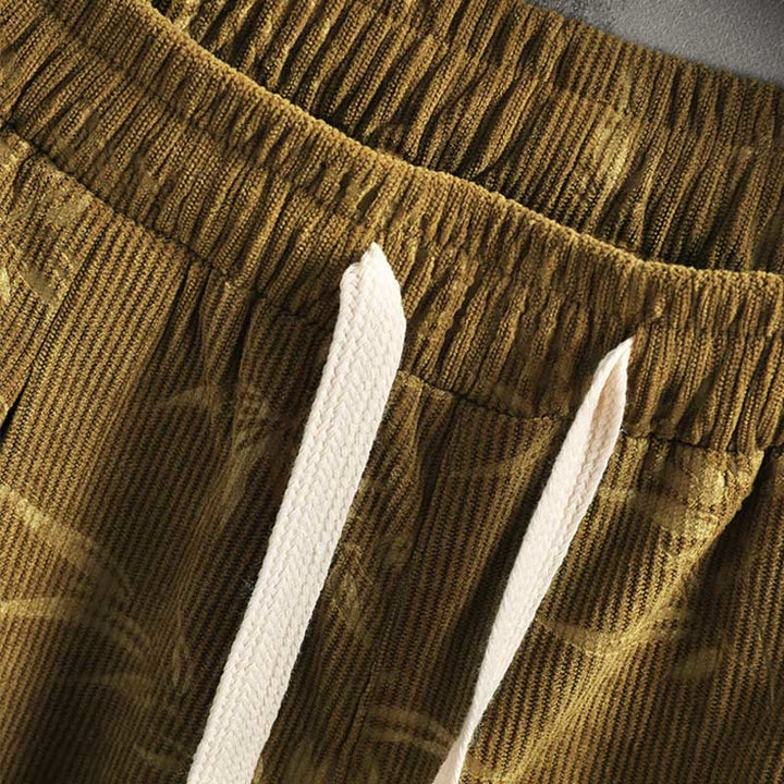 Buddha Stones Bambusowe Liście Sztruksowe Spodnie Męskie Z Szerokimi Nogawkami I Kieszeniami - image 7