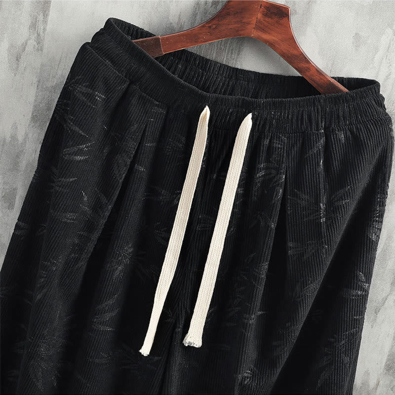 Buddha Stones Bambusowe Liście Sztruksowe Spodnie Męskie Z Szerokimi Nogawkami I Kieszeniami - image 15