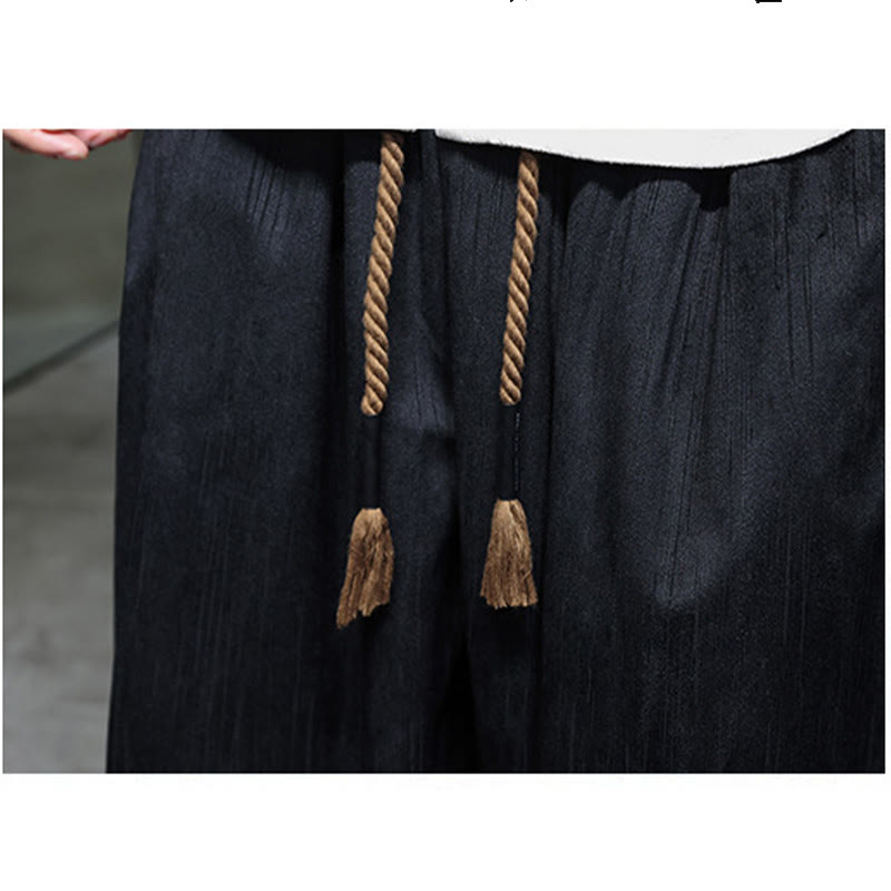 Spodnie haremowe męskie Buddha Stones Solid Color Corduroy Drawstring Thermal z kieszeniami - image 19