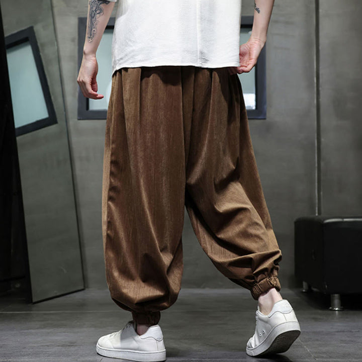 Spodnie haremowe męskie Buddha Stones Solid Color Corduroy Drawstring Thermal z kieszeniami - image 12