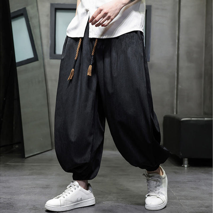 Spodnie haremowe męskie Buddha Stones Solid Color Corduroy Drawstring Thermal z kieszeniami - image 14