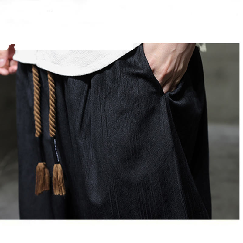 Spodnie haremowe męskie Buddha Stones Solid Color Corduroy Drawstring Thermal z kieszeniami - image 17