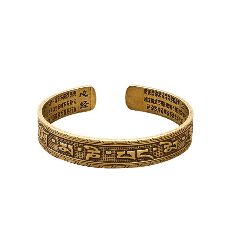 Buddha Stones Sześć Prawdziwych Słów 'om Mani Padme Hum' Sutra Serca Miedź Mosiądz Szczęście Mądrość Bransoletka Bangle
