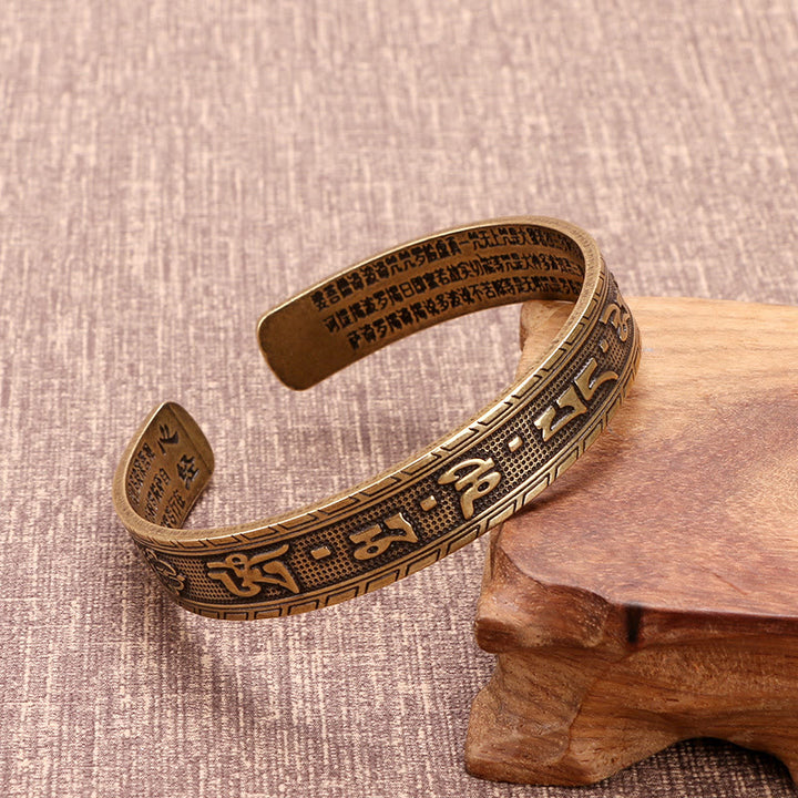 Buddha Stones Sześć Prawdziwych Słów 'om Mani Padme Hum' Sutra Serca Miedź Mosiądz Szczęście Mądrość Bransoletka Bangle