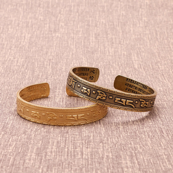 Buddha Stones Sześć Prawdziwych Słów 'om Mani Padme Hum' Sutra Serca Miedź Mosiądz Szczęście Mądrość Bransoletka Bangle