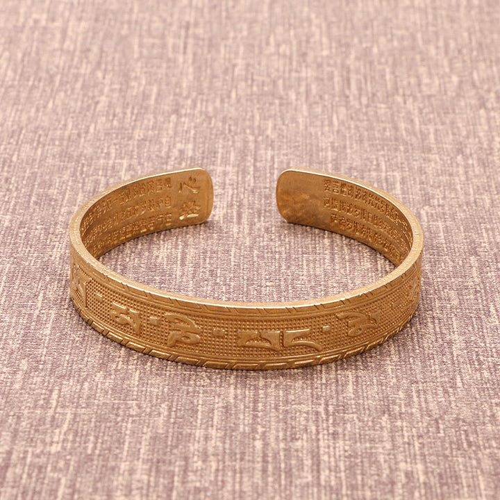 Buddha Stones Sześć Prawdziwych Słów 'om Mani Padme Hum' Sutra Serca Miedź Mosiądz Szczęście Mądrość Bransoletka Bangle