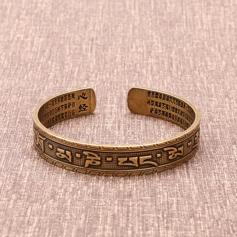Buddha Stones Sześć Prawdziwych Słów 'om Mani Padme Hum' Sutra Serca Miedź Mosiądz Szczęście Mądrość Bransoletka Bangle