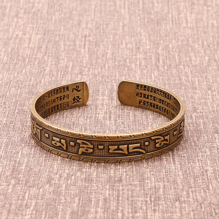 Buddha Stones Sześć Prawdziwych Słów 'om Mani Padme Hum' Sutra Serca Miedź Mosiądz Szczęście Mądrość Bransoletka Bangle