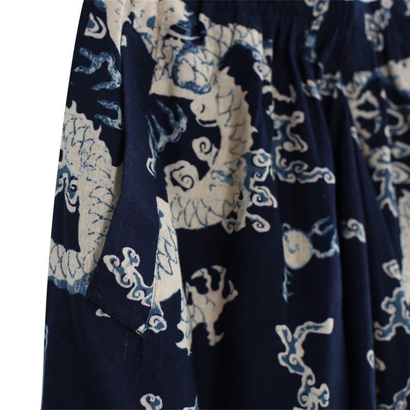 Buddha Stones Chiński Smok Nadruk Elastyczny Pas Męskie Spodnie Bawełniane Lniane Etniczne Z Kieszeniami - image 8