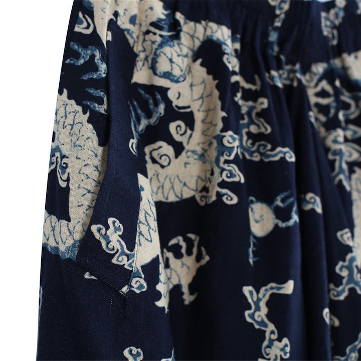 Buddha Stones Chiński Smok Nadruk Elastyczny Pas Męskie Spodnie Bawełniane Lniane Etniczne Z Kieszeniami - image 8