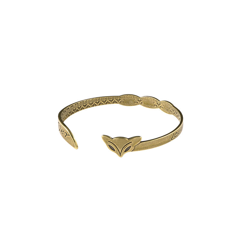 Buddha Stones Głowa Lisa Miedź Mosiądz 'Kocham Cię Na Zawsze' Bransoletka Szczęście Samoopieka Bangle