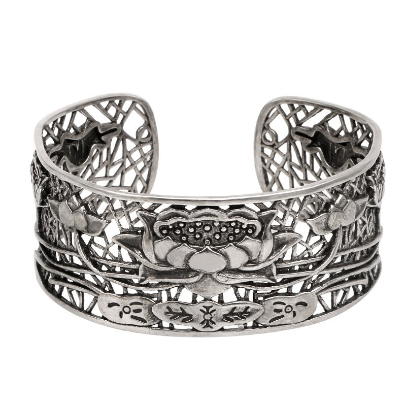 Buddha Stones Pusty Lotos Srebrna Miedź Uzdrawiająca Oświecenie Bransoletka Bangle