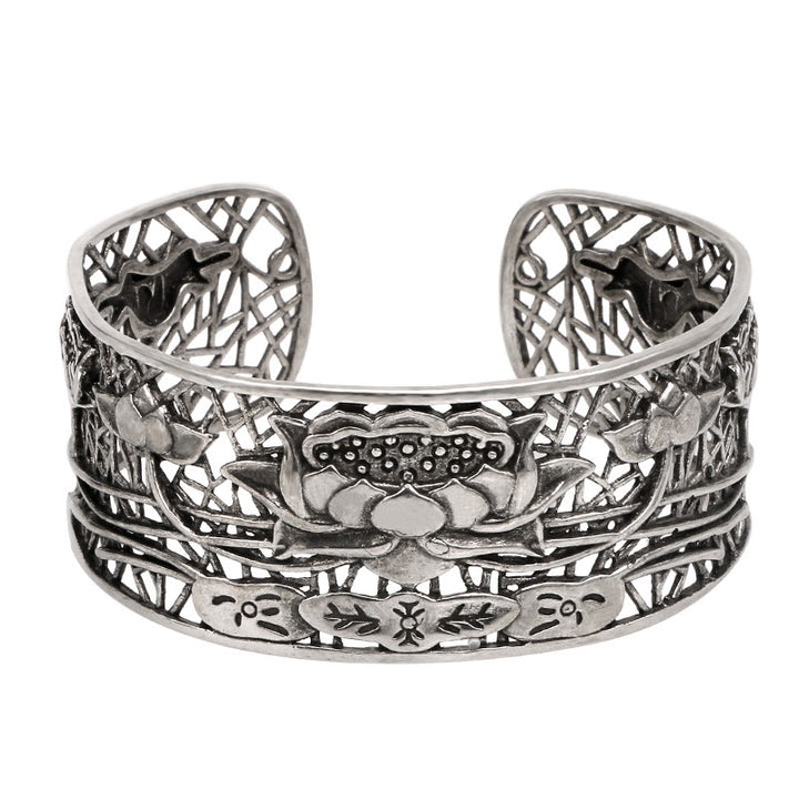 Buddha Stones Pusty Lotos Srebrna Miedź Uzdrawiająca Oświecenie Bransoletka Bangle