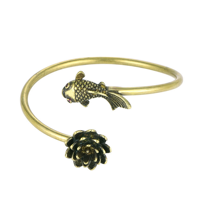 Buddha Stones Kwiat Lotosu Ryba Koi Miedź Mosiądz Oświecenie Szczęście Bransoletka Bangle
