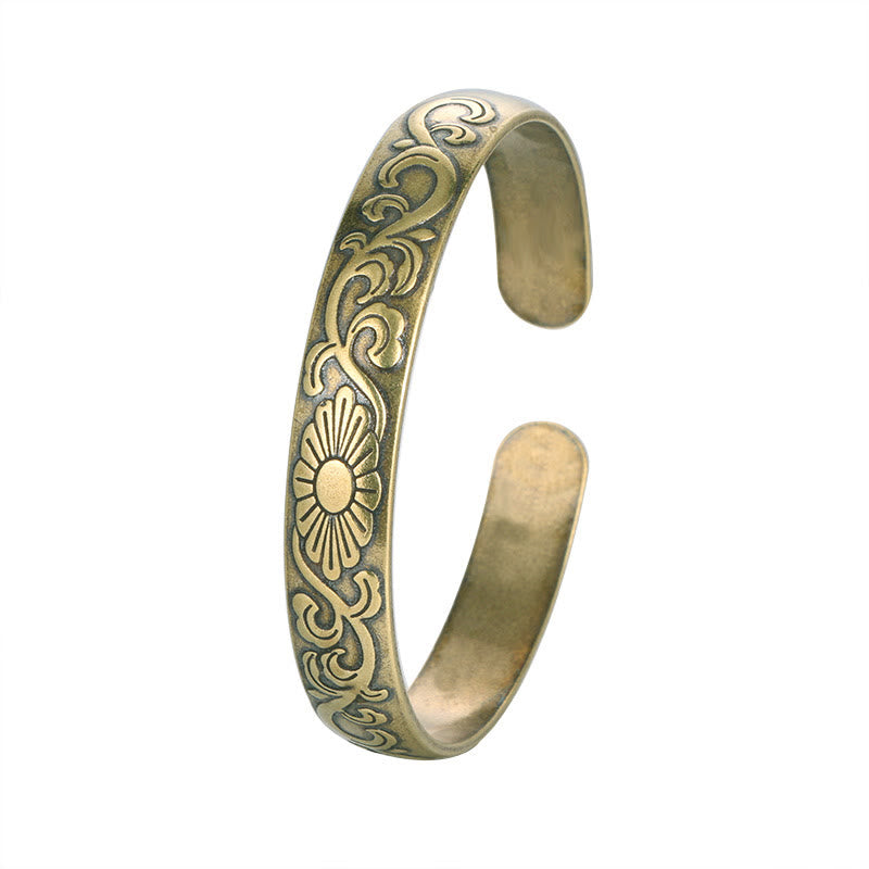 Buddha Stones Stokrotki Winorośl Miedź Mosiądz Szczęście Samoopieka Mankiet Bransoletka Bangle