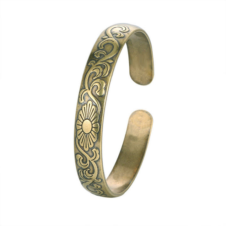 Buddha Stones Stokrotki Winorośl Miedź Mosiądz Szczęście Samoopieka Mankiet Bransoletka Bangle