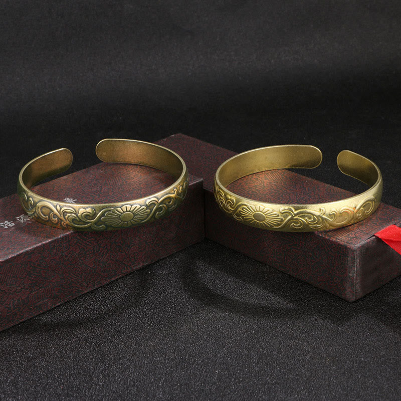 Buddha Stones Stokrotki Winorośl Miedź Mosiądz Szczęście Samoopieka Mankiet Bransoletka Bangle
