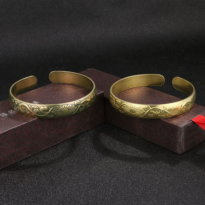 Buddha Stones Stokrotki Winorośl Miedź Mosiądz Szczęście Samoopieka Mankiet Bransoletka Bangle
