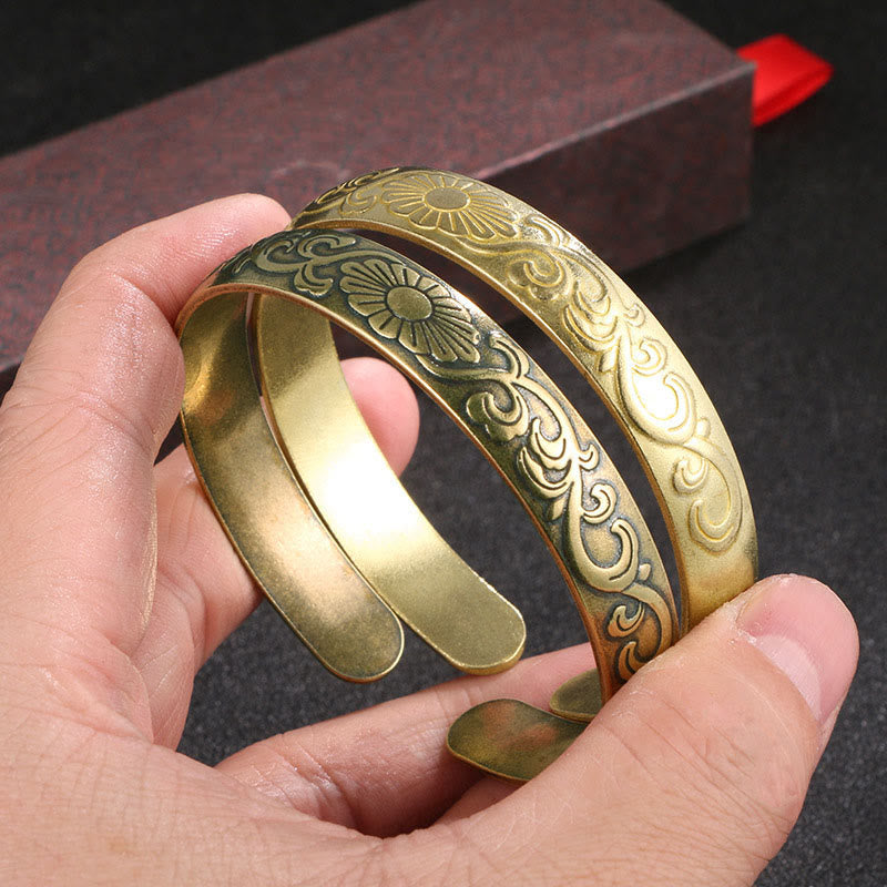 Buddha Stones Stokrotki Winorośl Miedź Mosiądz Szczęście Samoopieka Mankiet Bransoletka Bangle