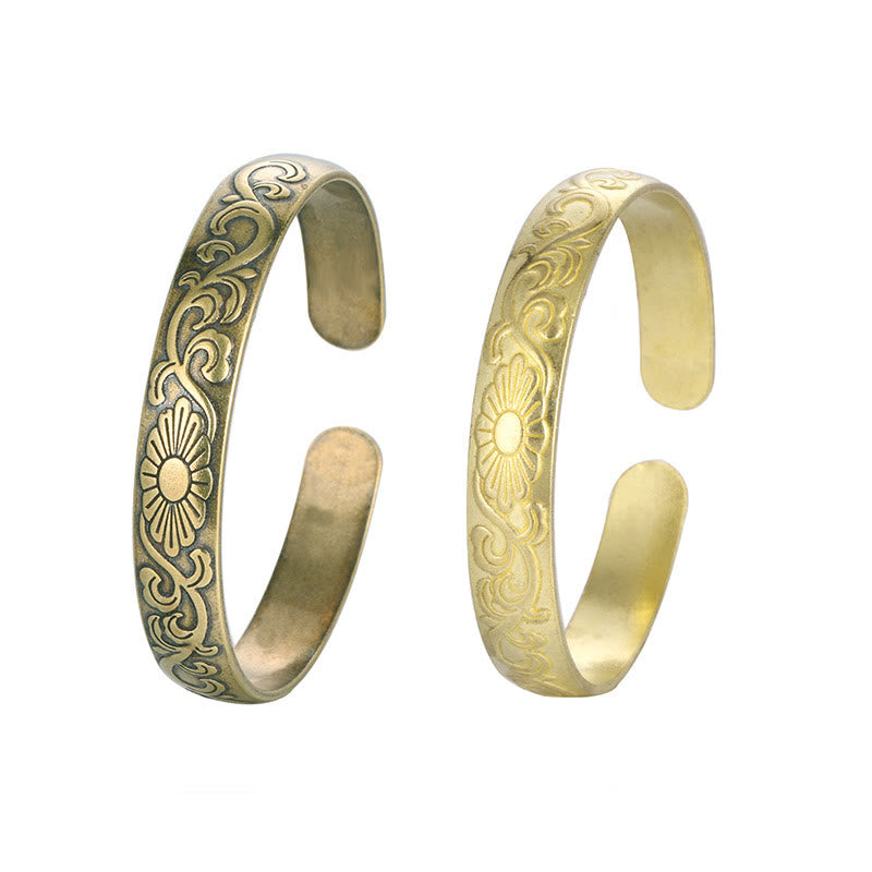 Buddha Stones Stokrotki Winorośl Miedź Mosiądz Szczęście Samoopieka Mankiet Bransoletka Bangle