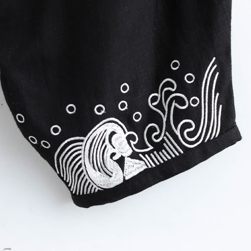 Buddha Stones Chmury Elastyczna Talia Etniczne Bawełniane Spodnie Męskie Z Kieszeniami - image 11