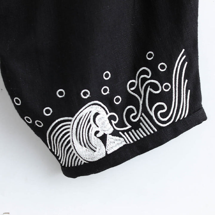 Buddha Stones Chmury Elastyczna Talia Etniczne Bawełniane Spodnie Męskie Z Kieszeniami