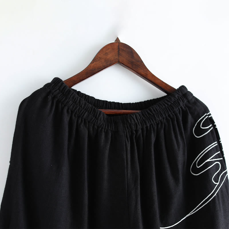 Buddha Stones Chmury Elastyczna Talia Etniczne Bawełniane Spodnie Męskie Z Kieszeniami