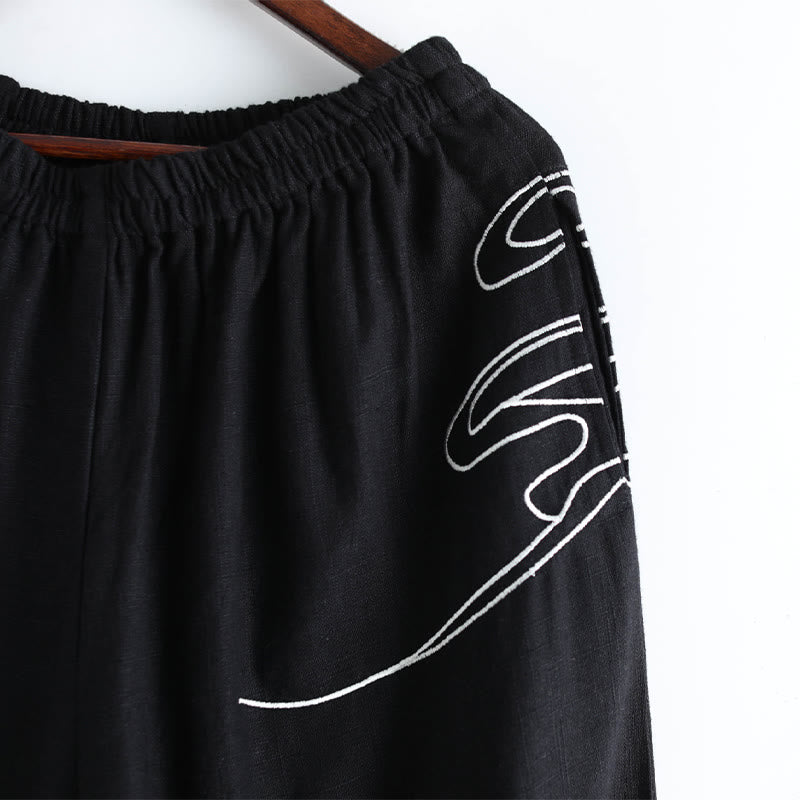 Buddha Stones Chmury Elastyczna Talia Etniczne Bawełniane Spodnie Męskie Z Kieszeniami