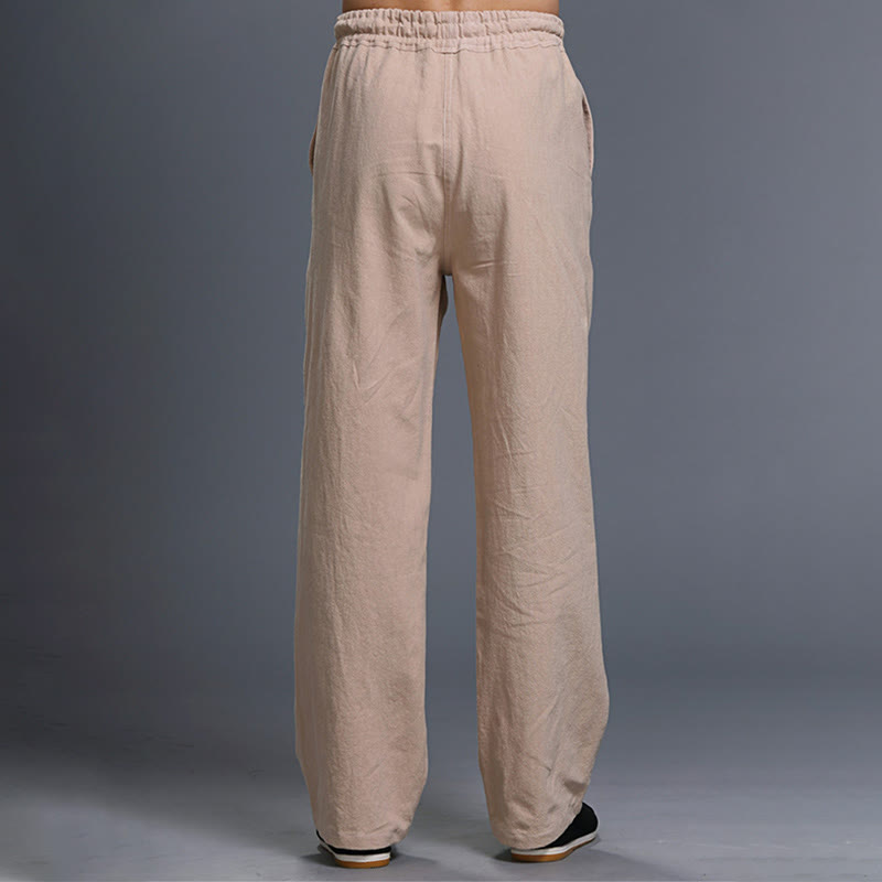 Spodnie męskie z kieszeniami i ściągaczem Buddha Stones Casual Plain Color Linen - image 30