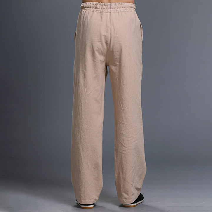 Spodnie męskie z kieszeniami i ściągaczem Buddha Stones Casual Plain Color Linen - image 30
