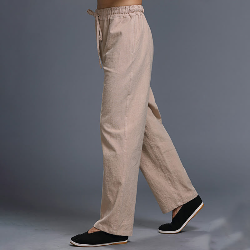 Spodnie męskie z kieszeniami i ściągaczem Buddha Stones Casual Plain Color Linen - image 29