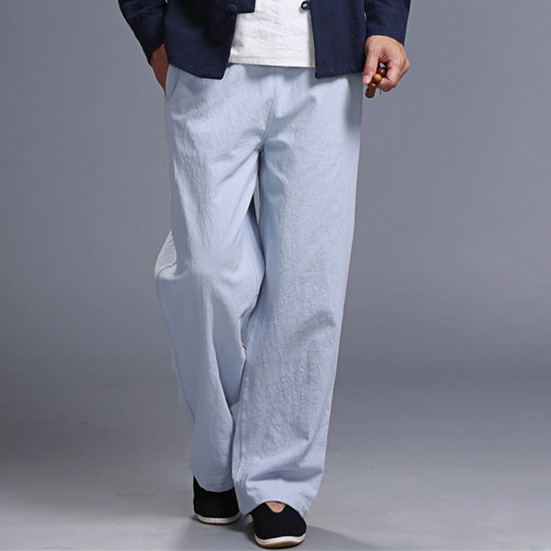 Spodnie męskie z kieszeniami i ściągaczem Buddha Stones Casual Plain Color Linen - image 33