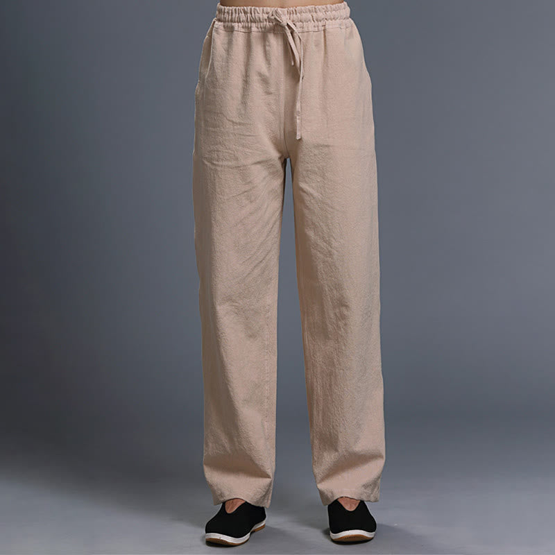 Spodnie męskie z kieszeniami i ściągaczem Buddha Stones Casual Plain Color Linen - For - US/UK/AU38， EU48 (XL) - image 25