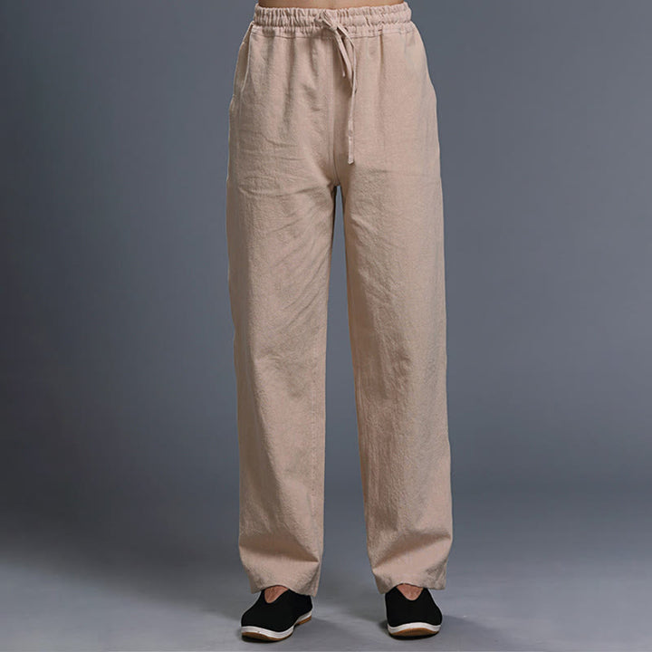 Spodnie męskie z kieszeniami i ściągaczem Buddha Stones Casual Plain Color Linen - For - US/UK/AU38， EU48 (XL) - image 25