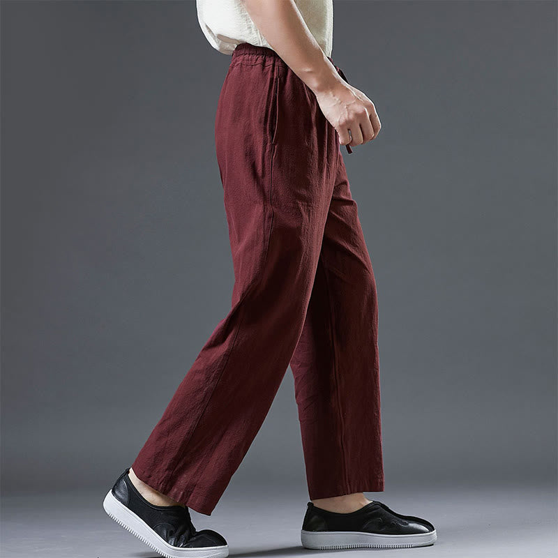 Spodnie męskie z kieszeniami i ściągaczem Buddha Stones Casual Plain Color Linen - image 16