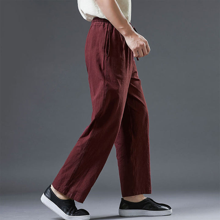 Spodnie męskie z kieszeniami i ściągaczem Buddha Stones Casual Plain Color Linen - image 16